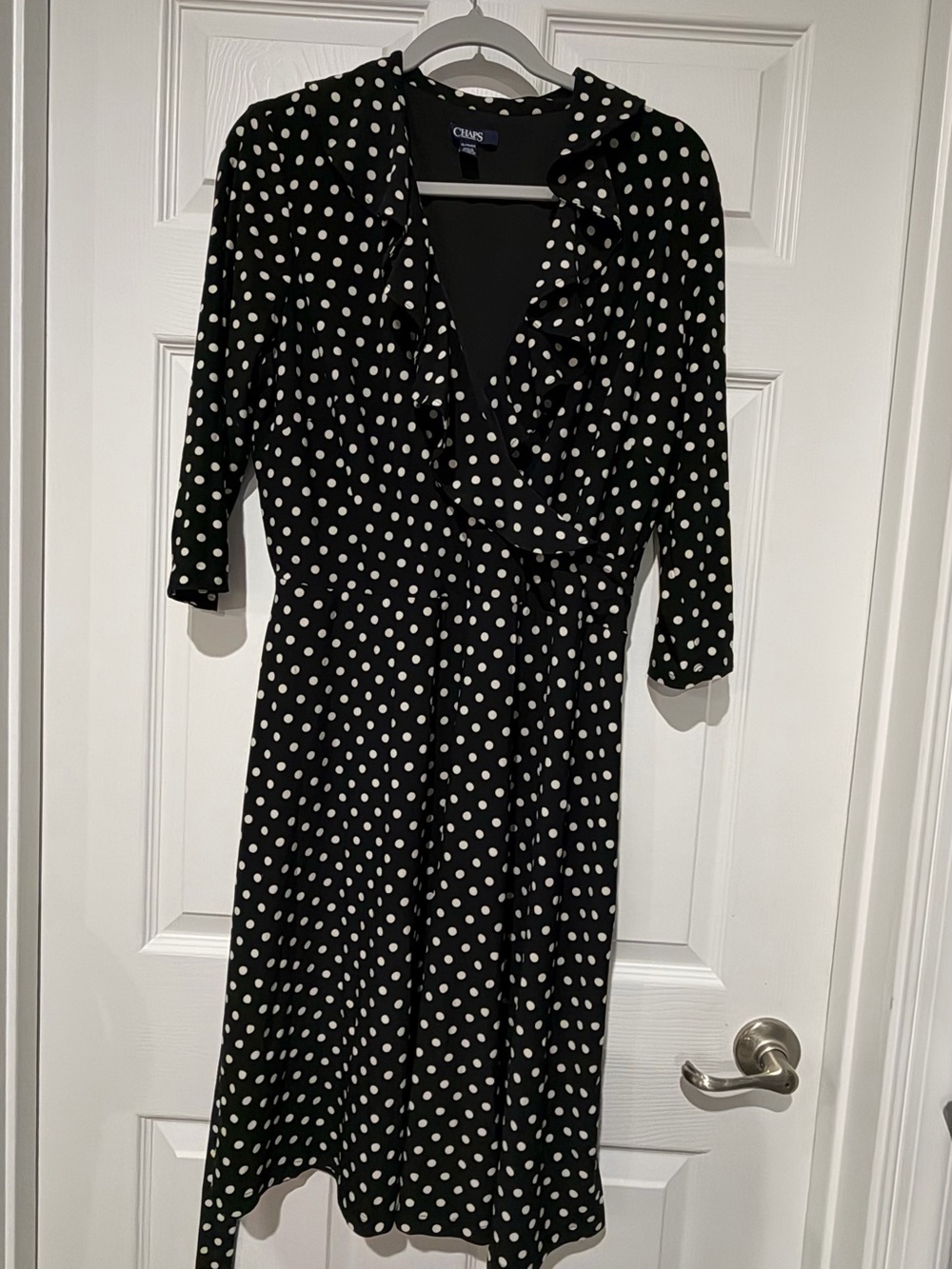 Chaps Black & White Polka Dot Faux-Wrap Dress